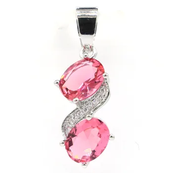 

30x10mm Pretty Created Pink Tourmaline CZ Ladies Gift Silver Pendant