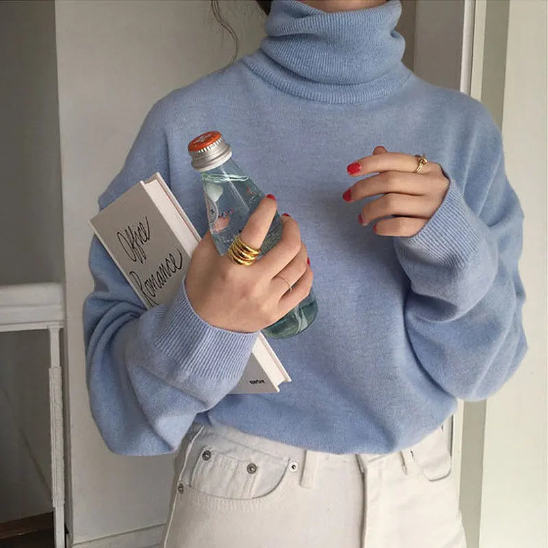 

Autumn and Winter New 2020 Turtleneck Collar Loose Knitted Sweater Pullover Women Casual Lazy Oaf Warm Bottoming Ladies Sweater