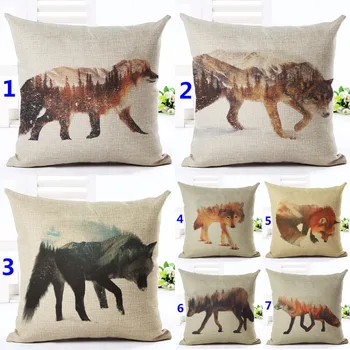 

Decorative throw pillows case cute cartoon lovely real wild dog fox wolf cotton linen cushion cover for sofa home decor 45x45cm