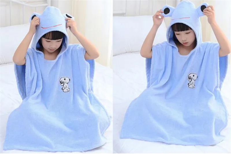Детский хлопковый Халат, пончо с капюшоном для мальчиков, фланелевый банный халат для девочек, roupao, голубые свободные длинные пижамы, банные халаты, одежда для сна