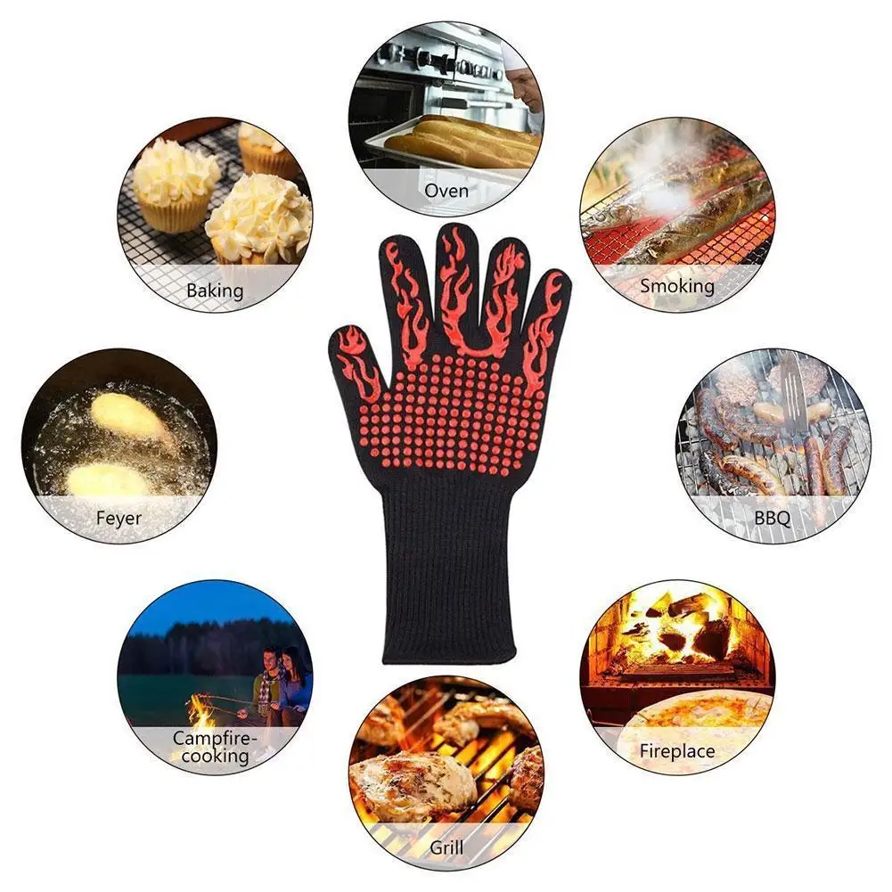 

Heat Resistant Thick Silicone Cooking Baking Grilling And Pate Mitts Extreme Resistant Gloves 300-500 BBQ Heat Centigrade O R3M9