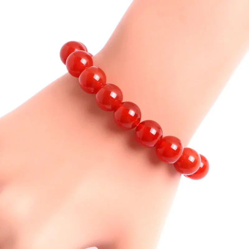 Real Red Agate Round Bead Stretch Bracelets 6/8/10/12/14/16mm Natural Stone Beads Bracelet for Girls