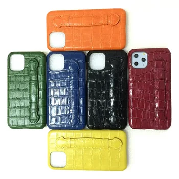 

For IPhone 11 Pro Max Genuine Leather Hand Strap Holder Case Phone Cases Luxury Crocodile Thin Hard Cover for Iphone 11