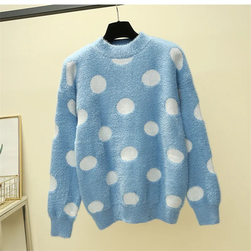 

O-Neck Dot All Match Warm Loose Knitted Sweater Pullover Autumn Knitwear Sueter Mujer Long Sleeve Women New 2019 Woman Warm