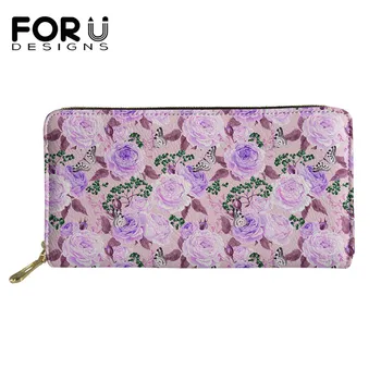 

FORUDESIGNS Pretty Rose Flowers Butterfly Printed Women Fashion Long PU Purse Ladies Fashion Luxury Wallet Female Clutch Bag New