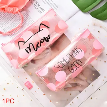 

Storage Pouch Office Transparent Pencil Case Makeup Organizer Zipper Simple Cute Cartoon Stationery Student School Supplies