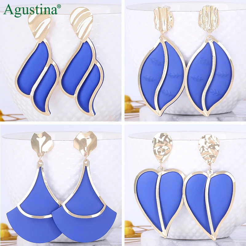 

Agustina blue drop earrings for women metal dangle earrings fashion jewelry long earrings boho kpop geometry earring wholesale