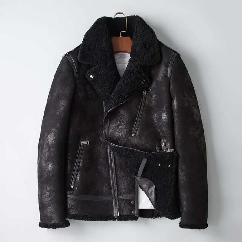 

Winter Men Original Natural Shearling Air Force Coat Sheep Fur Lining Motorycle Jacket Slim Fit Genuine Leather Aviator Jackets