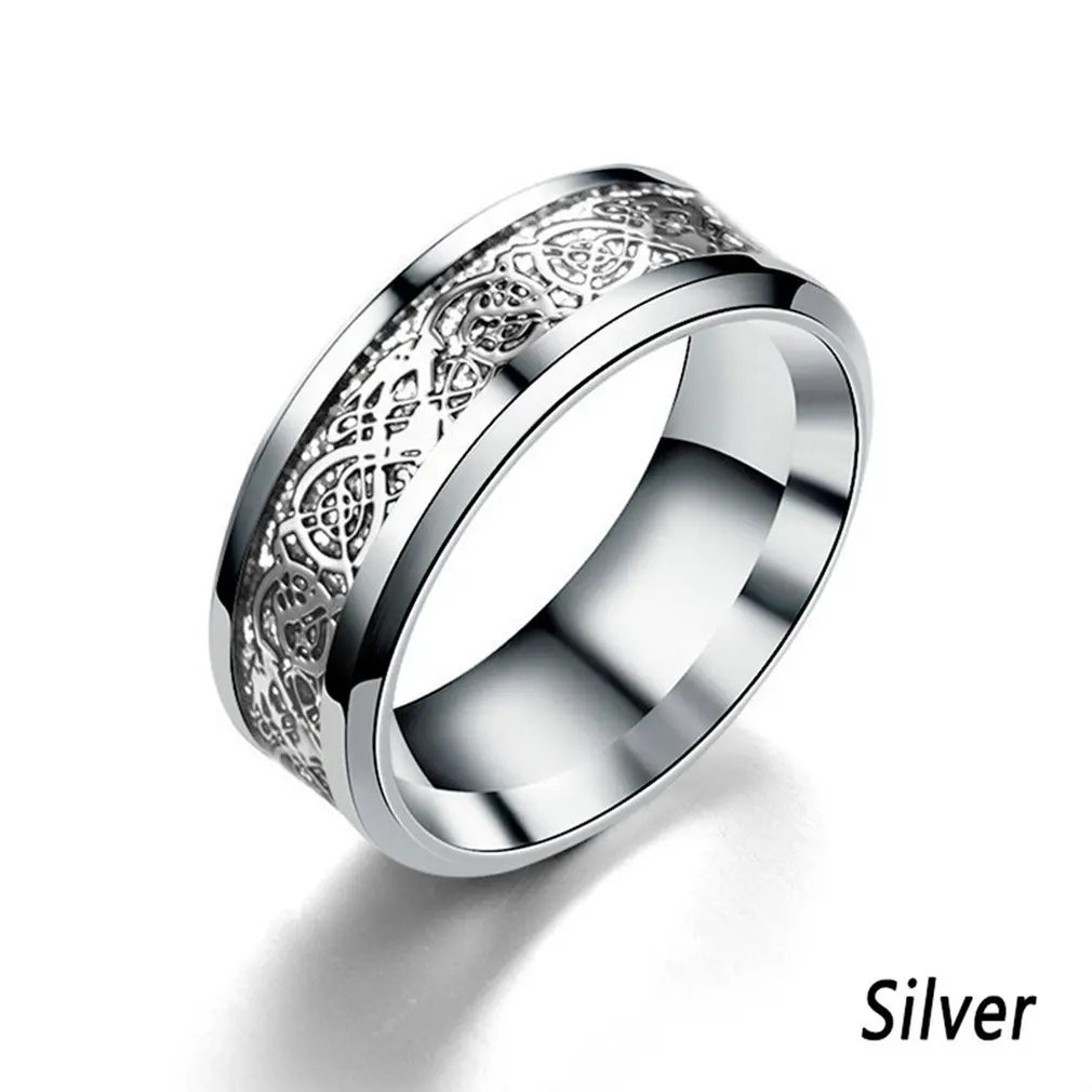 Silver 6 Европейский Титановый стальной инкрустация серебряный дракон кусок Ретро нержавеющая сталь дракон Татуировка Пара Кольцо мужское серебряное кольцо для похудения - Цвет: Silver 6