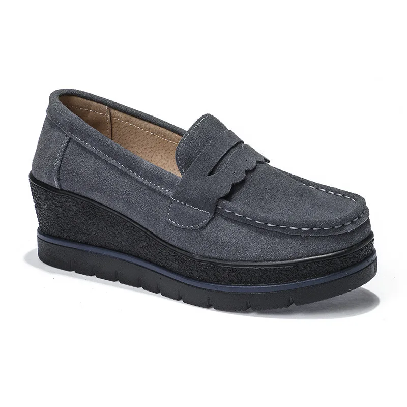 

Thick Bottomed Slip-on Women's Slanted Heel 2019 Spring And Autumn New Style Rocking Shoes WOMEN'S Genuine Leather Shoes High-He