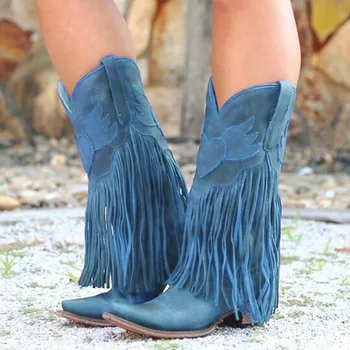 

LASPERAL Nice Women Boots Tassel Mid-calf Low Heel Bohemia Style Gladiator Motorcycle Boots Warm Snow Boots Winter Shoes Autumn