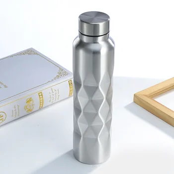 

1000ml Large Capacity Sports Bottle Single Wall Stainless Steel Water Bottle Portable Rhombus Pattern Cup Drinking Bottles