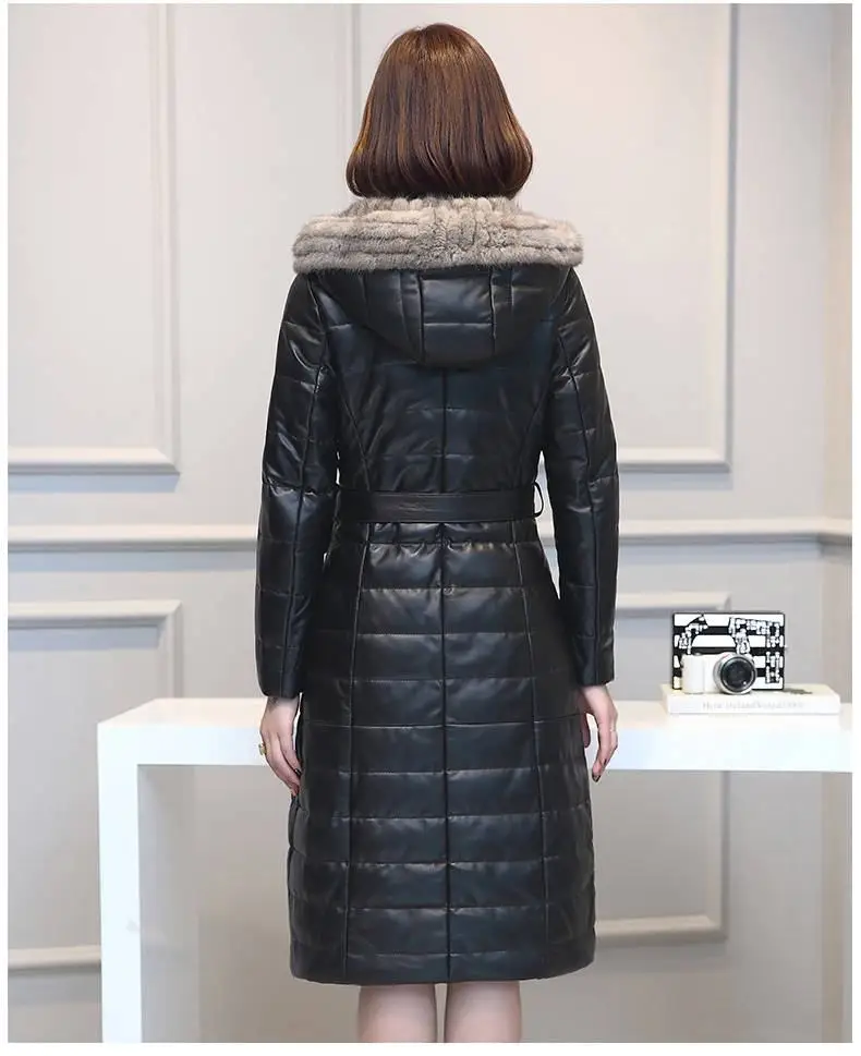 Женское осенне-зимнее натуральное пальто из овчины с воротником из натурального меха норки куртка женская с капюшоном пуховая верхняя одежда H36