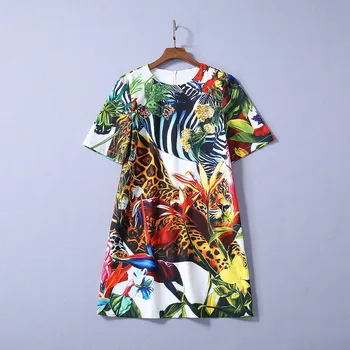 

New European and American women's dresses for spring 2020 Five-point round neck with sleeve Heavy pebbly print dress