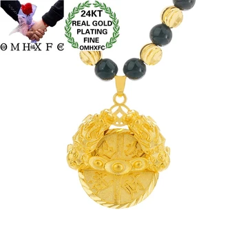 

OMHXFC Wholesale NL231 European Fashion Hot Woman Man Party Birthday Wedding Gift Vintage Ingot PIXIU 24KT Gold Pendant Necklace