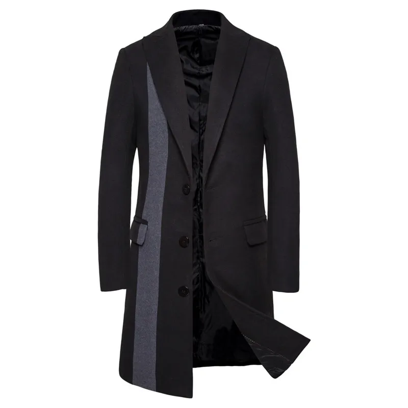 Black Coats Мужская полосатая однобортная шерстяная ветровка, модное английское стильное тонкое шерстяное пальто для мужчин, сохраняющее тепло на осень и зиму, M-2XL - Цвет: Black Coats