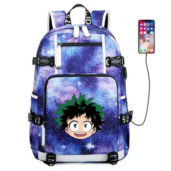 

My Hero Academia DEKU Backpack teenagers Schoolbag USB Charge Mochila Travel Bag