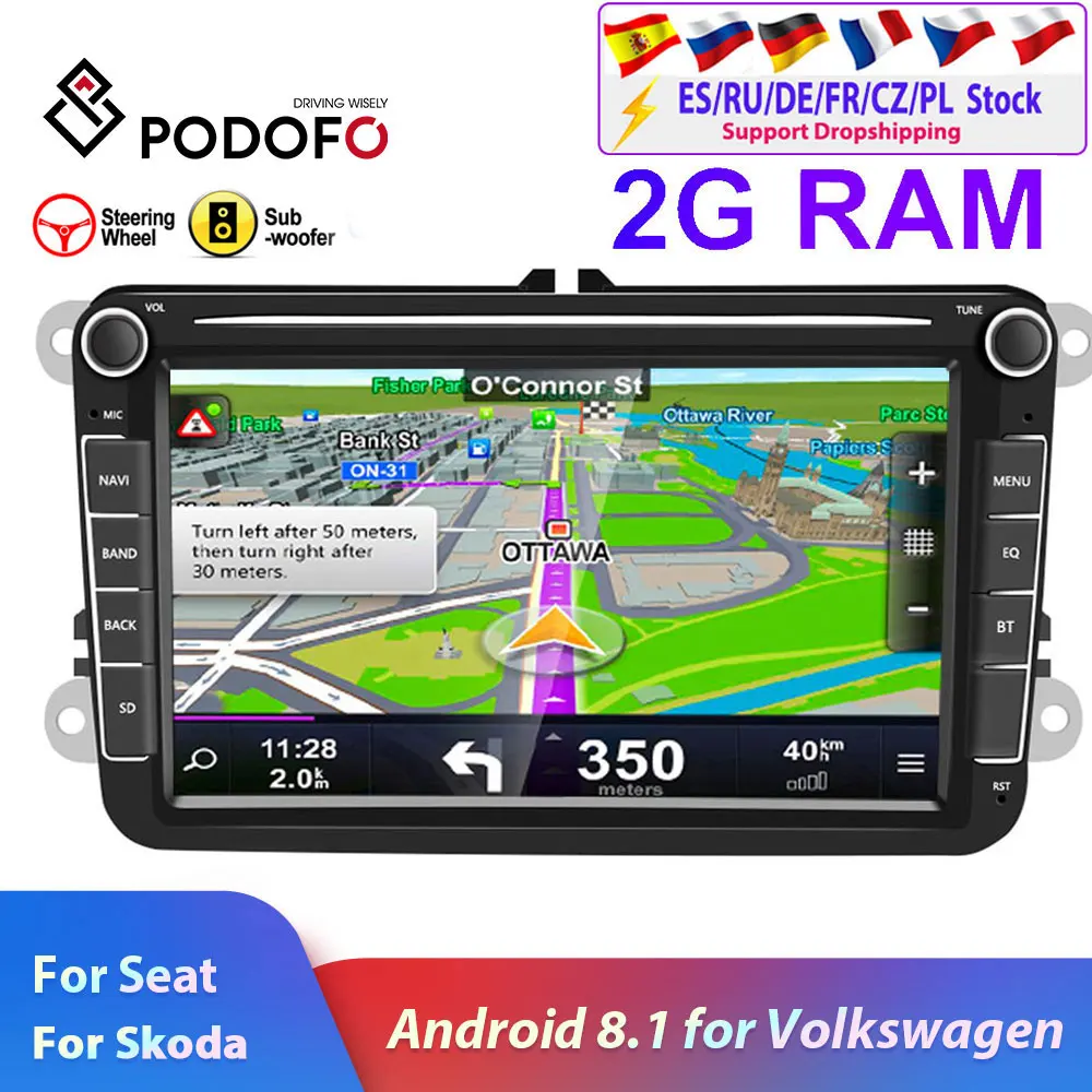 Podofo 2din автомобильное радио Android 8 1 для VW/Volkswagen/Golf/Polo/Passat/b7/b6/SEAT/leon/Skoda дюймов 2 DIN GPS Wifi