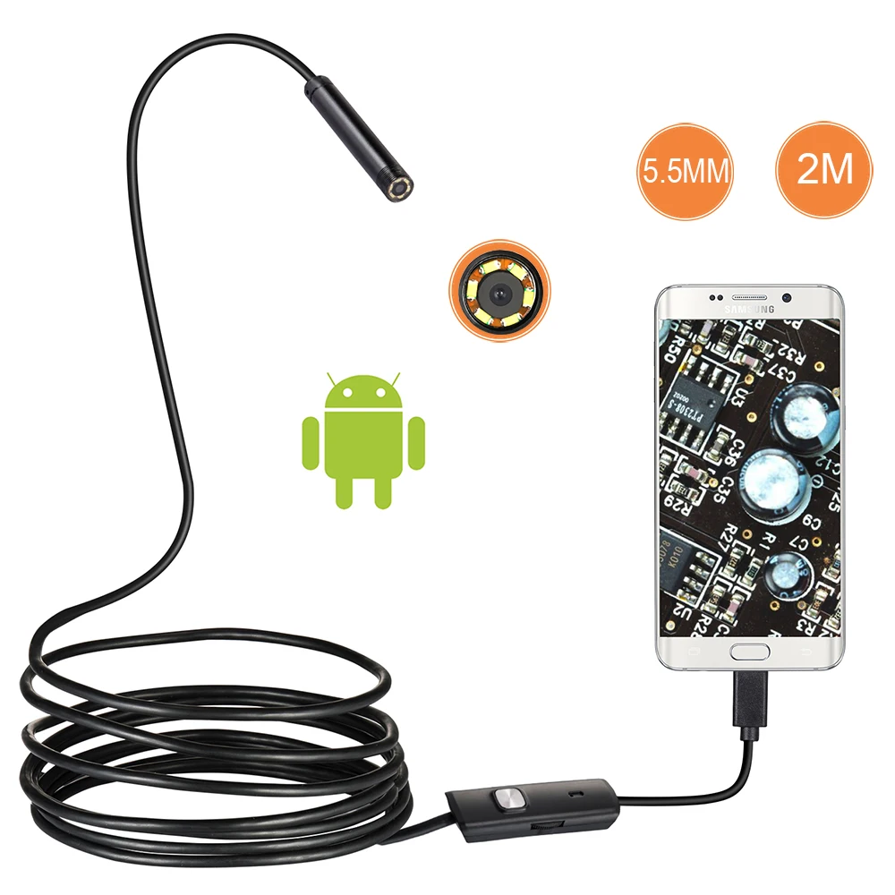 5.5mm 3.5M 2M 5M  Cable Waterproof Endoscope Camera 6LED OTG USB Android Borescope Inspection Underwater Fishing For Windows PC