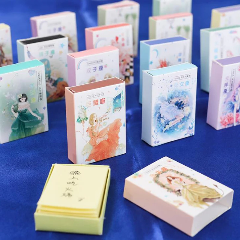 

128 Pcs/pack Cartoon Mini Match Box Shape Twelve Constellations Girls Memo Pads Notepad Portable Craft Blank Memo Pad Stationery