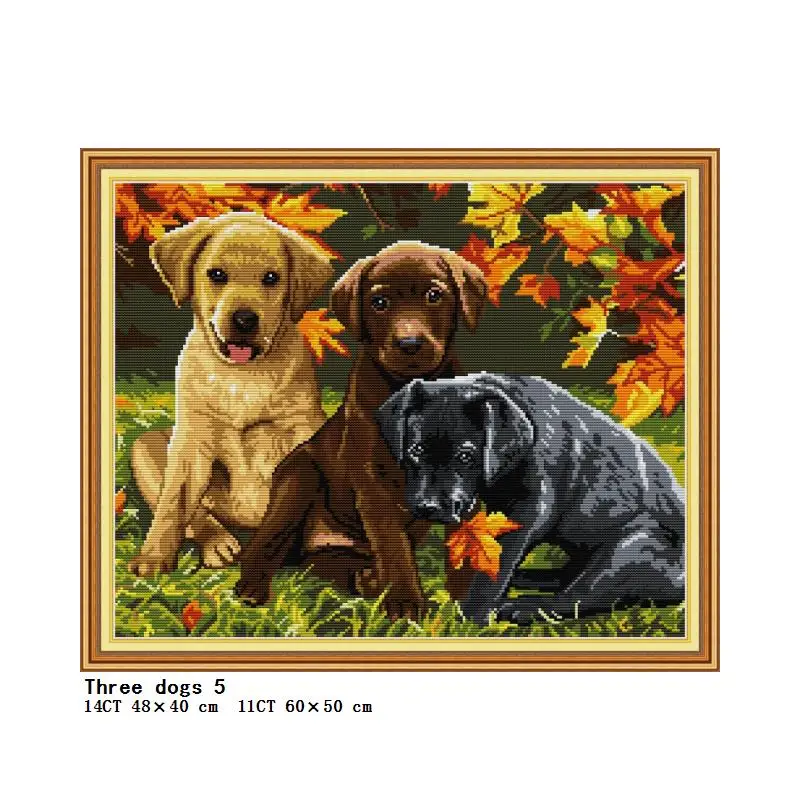 Набор из трех щенков для вышивки крестом DMC цветная хлопковая нить 14ct11ct холст