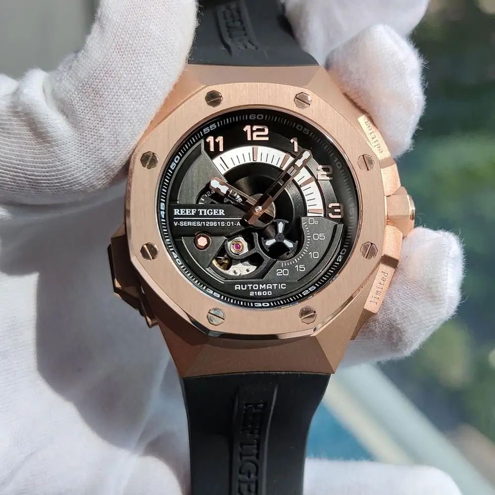 

Reef Tiger/RT Automatic watch Luxury Men Watches Automatic Rose Gold Watch Men Waterproof Automatic Mechanical Watch RGA92S7
