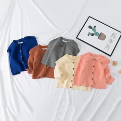 Nouveau manteau d'automne pour bébé, pull à col en feuille de Lotus, Cardigan tricoté à manches longues pour nouveau né 
