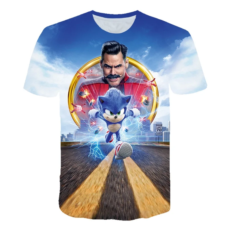 Sonic/летняя футболка для мальчиков и девочек короткая с 3D рисунком из полиэстера