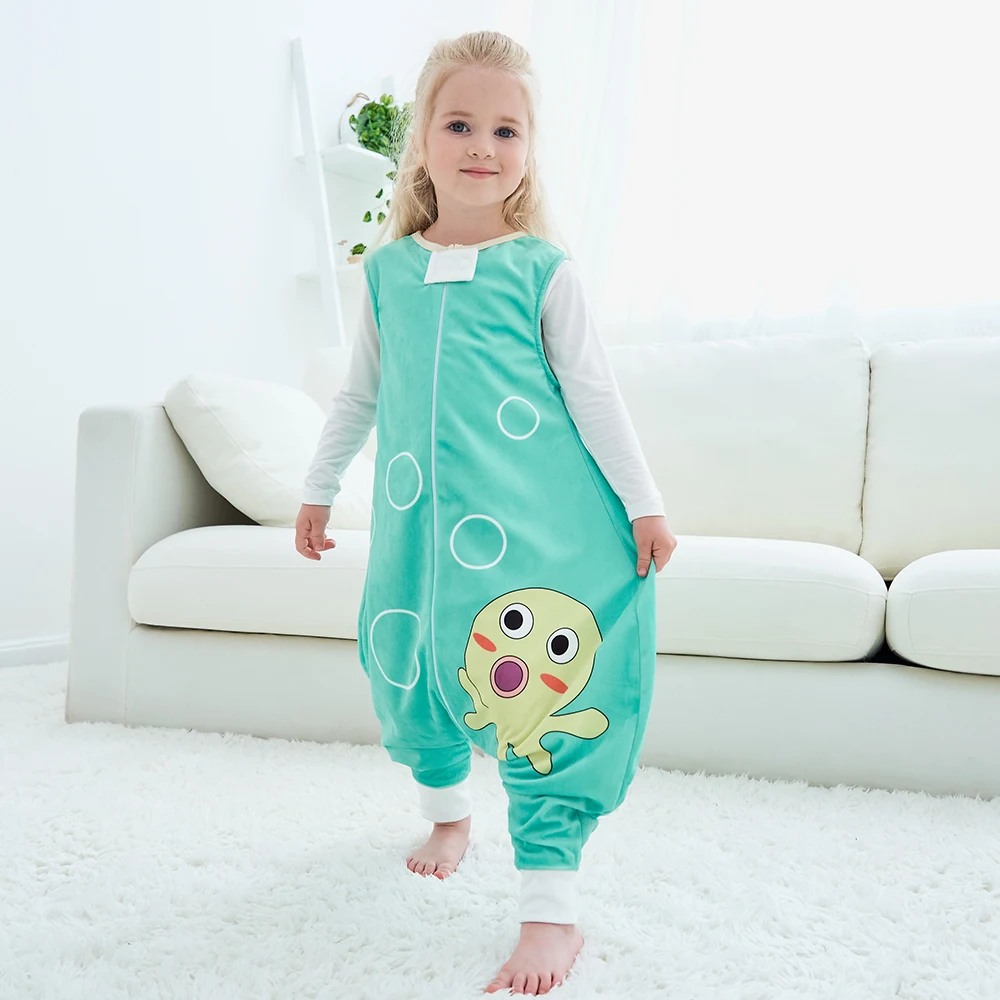 Green Фланелевые детские пижамы SLIAXIU Kigurumi, комплект зимних детских пижам без рукавов с изображением животных для мальчиков и девочек, одежда для сна, комбинезоны - Цвет: Green