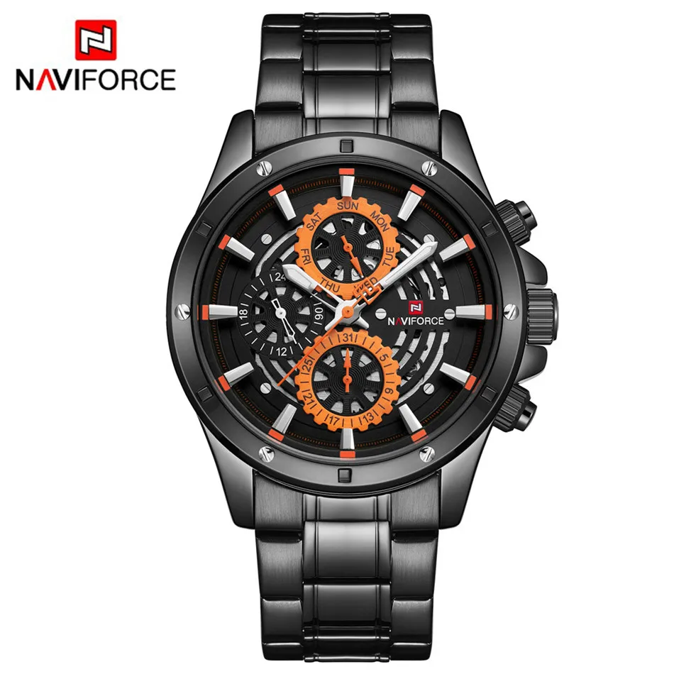 orange-black NAVIFORCE мужские спортивные часы, мужские роскошные Брендовые повседневные кварцевые часы, водонепроницаемые военные часы, модные трендовые мужские часы, Busi - Цвет: orange-black