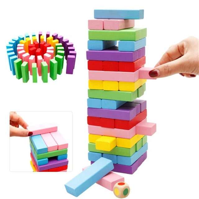 Stacking Board Game,Colored Wooden Stacking Game,48PCS Tumble Tower With  Dice,Colorful Stacking Block Party Game,Educational Stacking Building  Blocks