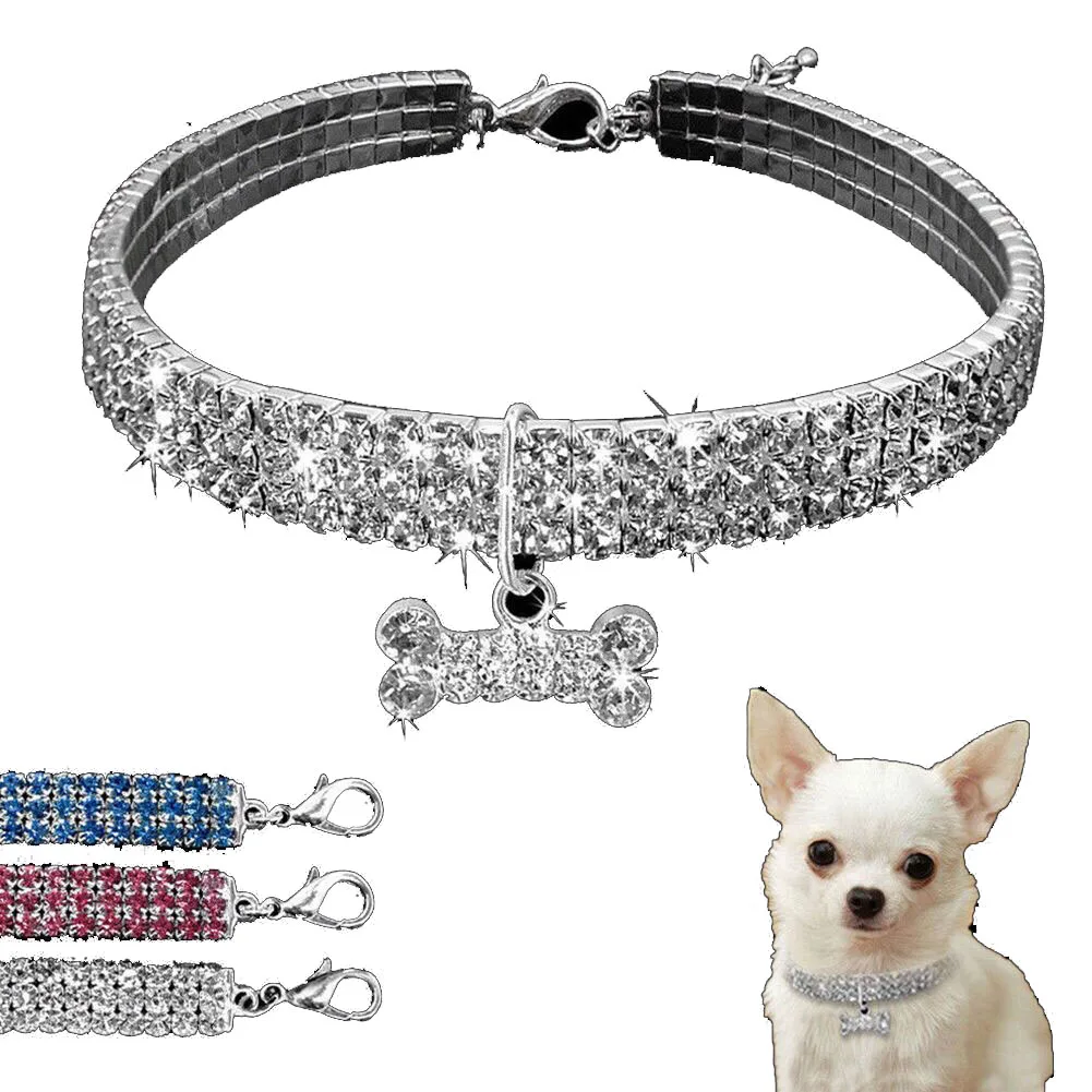Stylish 3 Rows Diamante Design Necklace with Buckle for Pet Puppy Dog