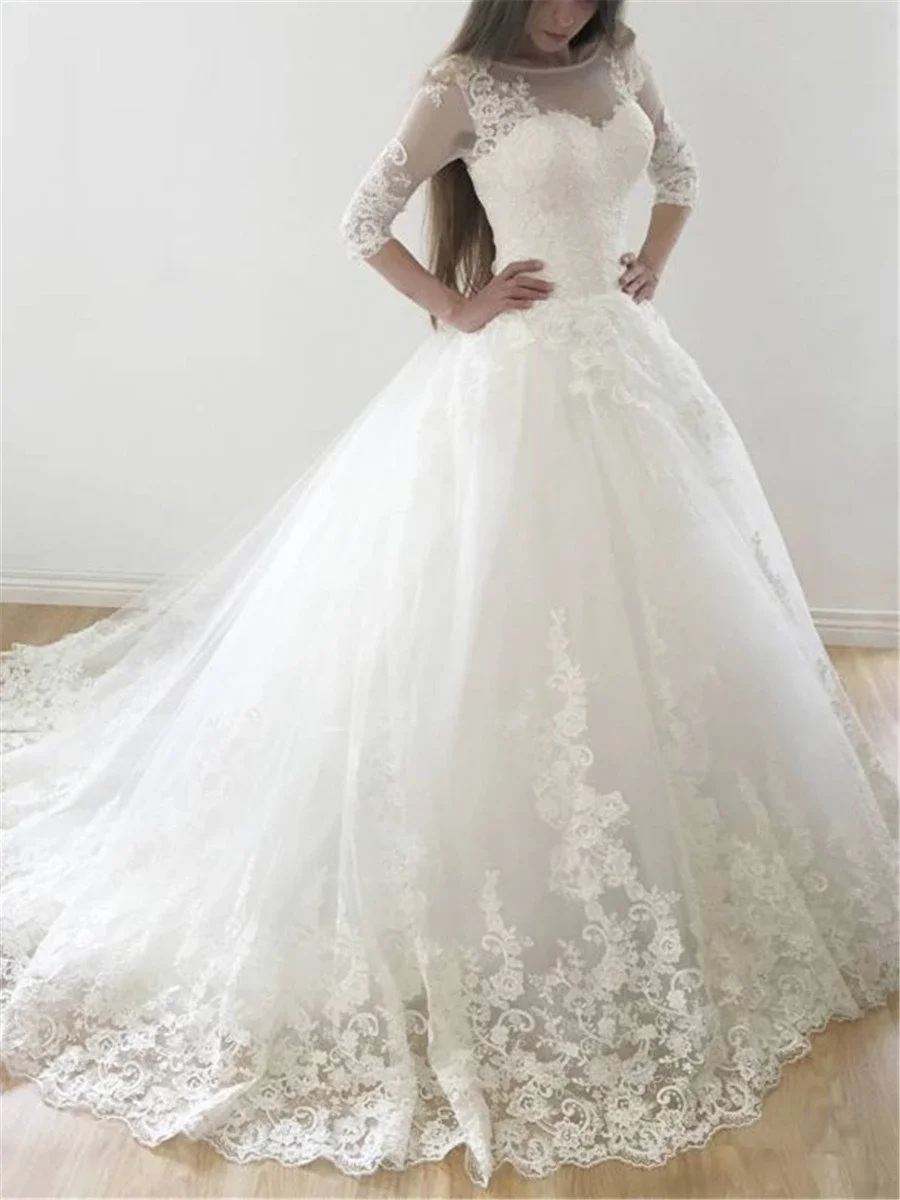 Vestido De Noiva Свадебные платья Тюль Аппликации с открытыми плечами Длинные рукава платье невесты Свадебные платья Robe De Mariee