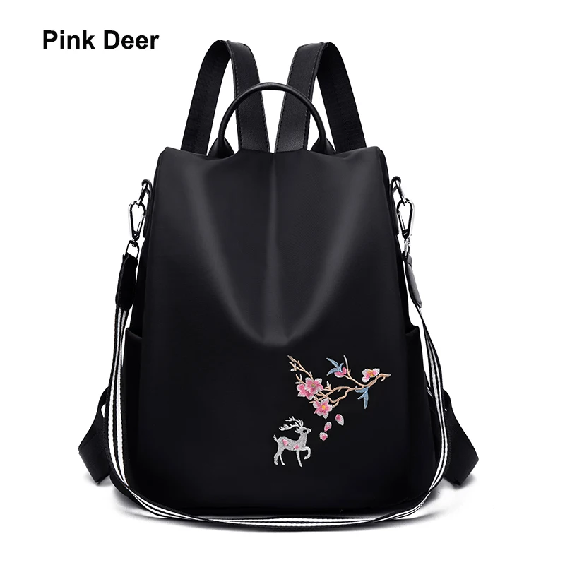 Китайский стиль вышивка олень досуг женские рюкзаки сумка противоугонные женские оксфорды рюкзаки модные школьные рюкзаки для девочек Сумка - Цвет: Pink Deer