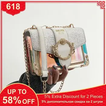 

Luxury Transparent Laser Square Bag Fashion Ins High Quality PVC Women's Designer Handbag Sequin Chain Shoulder Messenger Bag