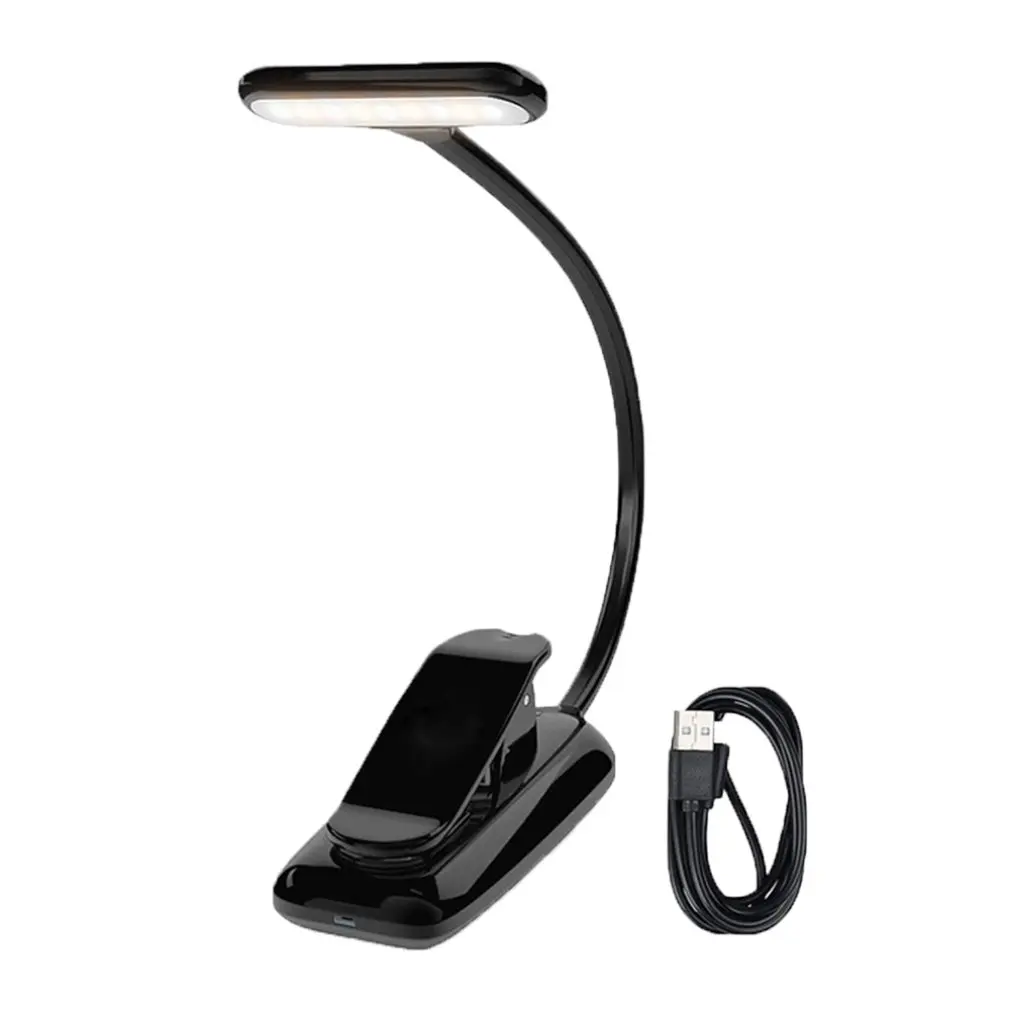 BLACK Rechargeable LED USB Book Light Reading Light Flexible Book Lamp Dimmer Clip Table Desk Lamp Portable Clip Light - Emitting Color: BLACK
