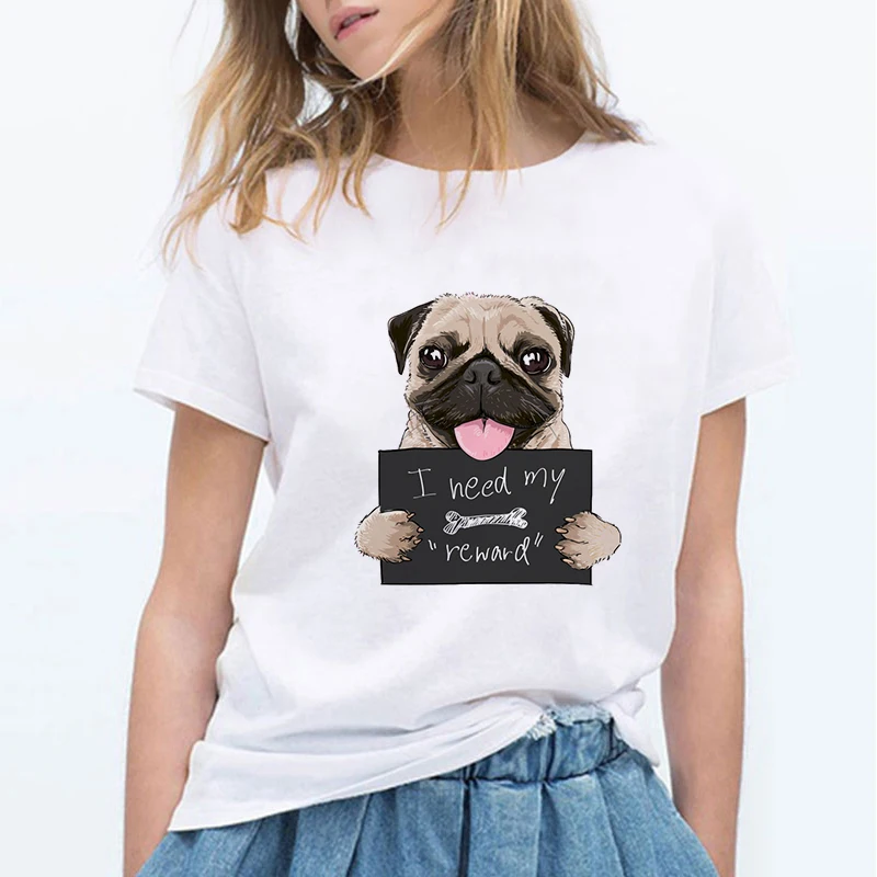 Lus Los Animal Pago female short-sleeved white T-shirt Cute funny round his shirt. 2019 in Summer women clothing | Женская одежда