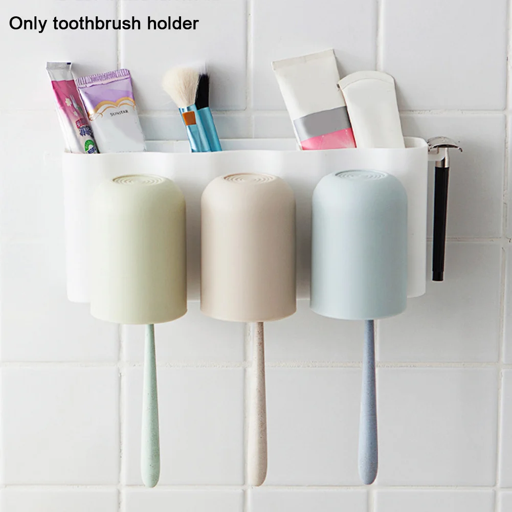 Wall Mounted Clean Toothbrush Holder Storage Rack Space Saving Plastic Self Adhesive Dustproof Home Bathroom