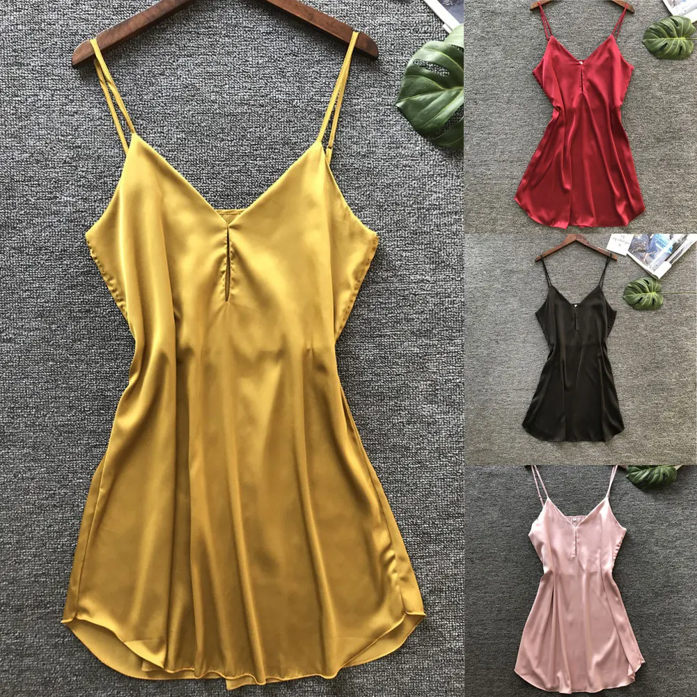 Модный женский пикантный Шелковый Атласный халат Babydoll платье летняя мягкая одноцветная одежда для сна Ночное белье