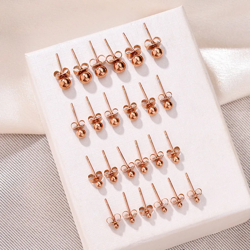

Prevent Allergy Titanium Steel Stud Earrings for Women rose gold stud earrings Party Punk Vintage Jewelry 2mm 3mm 4mm 5mm