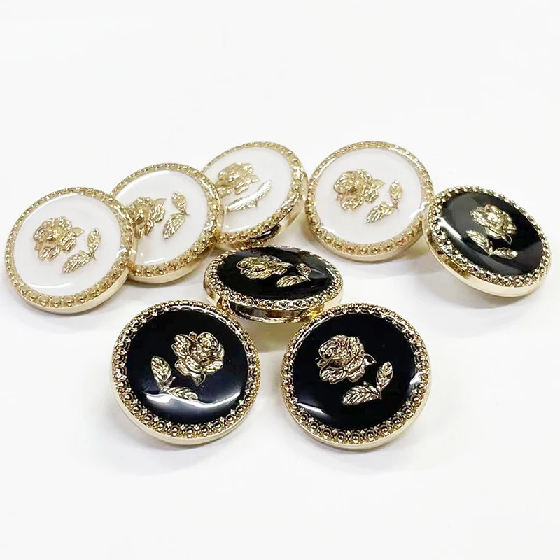 6pcs Flower Buttons for Needlework Clothing Women Dress Coat Suit Cardigan Sewing Button Designer Rose Gold Metal White Black