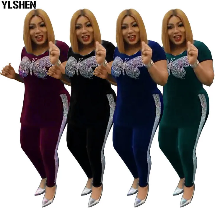 Velvet African Dresses for Women 2 Piece Set Dashiki Diamonds Dress Pants African Clothes Bazin Riche Famous Suit Vetement Femme