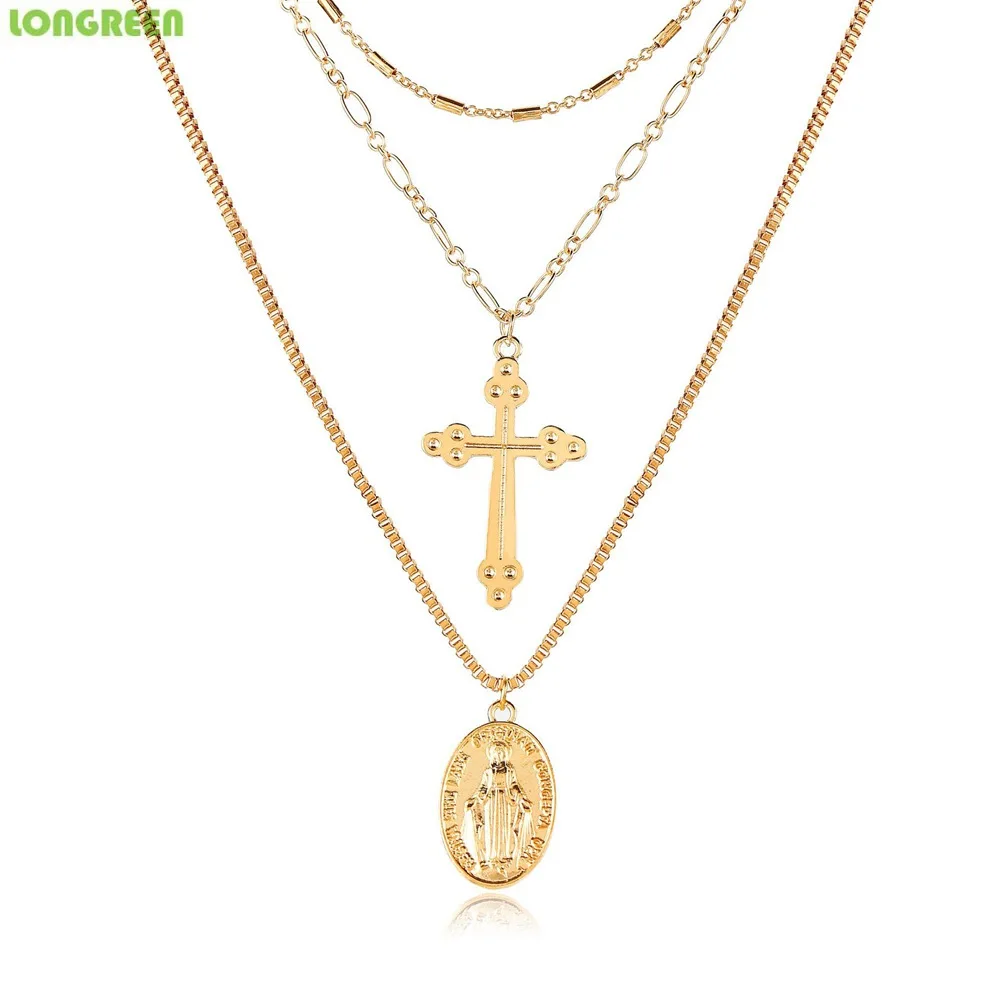 

Cross Pendant Multi-layer Necklace Personality Multilayer Moon Pendant Women's Necklace Collar Mujer Gargantilla Collar Hombre
