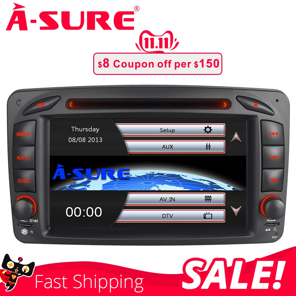 Автомагнитола A Sure 2 Din 7 ''с GPS навигацией для Mercedes Benz C/CLK Class W203 W209 Viano Vito G DAB + BT