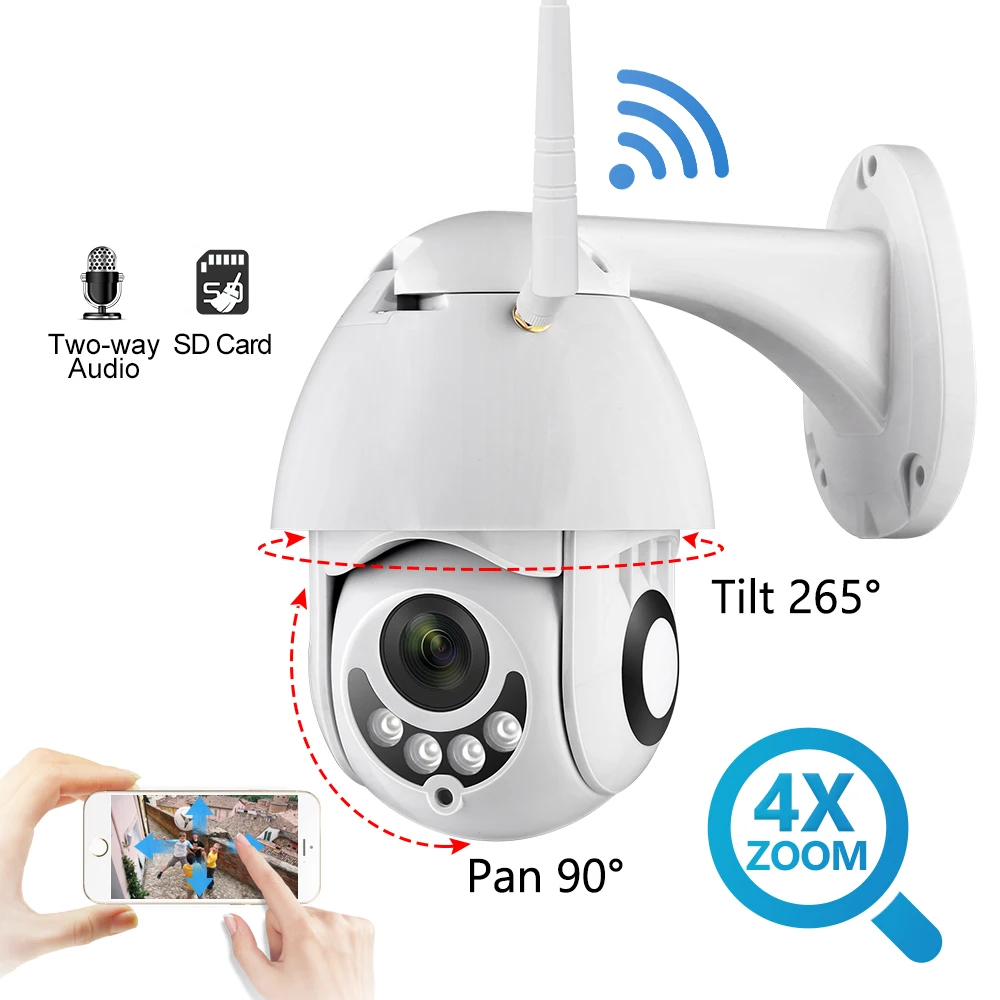 Outdoor waterproof 1080P Speed Dome Wifi PTZ IP Camera 4x Zoom SD Card Wireless Wifi IP Camera