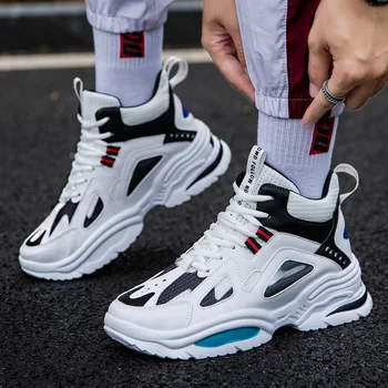 

New High Top Men Casual Sneakers Lac-up Men Shoes Lightweight Breathable Walking Chunky Sneakers Tenis Masculino Adulto
