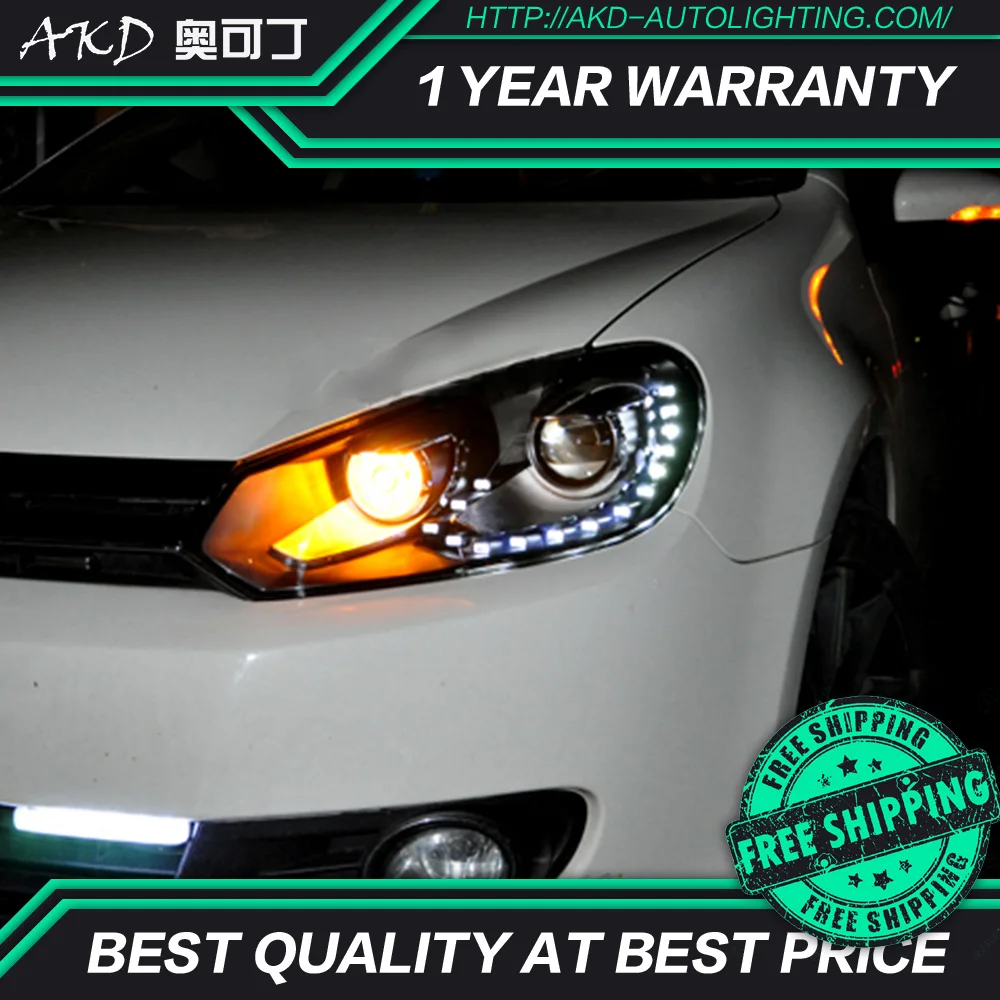 AKD tuning cars Headlight For VW Golf 6 MK6 Headlights LED DRL Running lights Bi-Xenon Beam Fog angel eyes Auto | Автомобили и