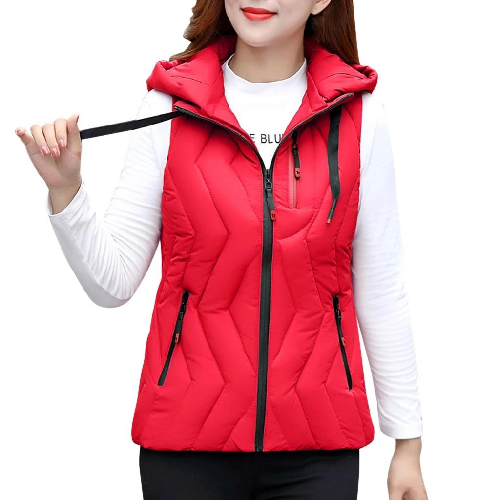 JAYCOSIN Spring Fashion New Brand Autumn Slim Velvet Women Jacket Warm Cotton Hooded Winter Warm Jacket Motorcycle Vest 906 - Цвет: RD