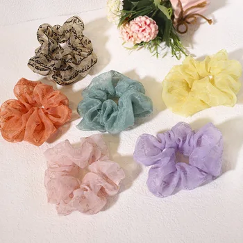 

6pcs/lot Chiffon Yarn Letter Printing Elastic Hair Band for Girls 2020 Summer New Solid Color Hair Tie for Women