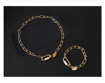 

Sweet 18K Gold Plated Oval clasp rectangular mutually linked ckavicalis chain Necklace and match bracelet set
